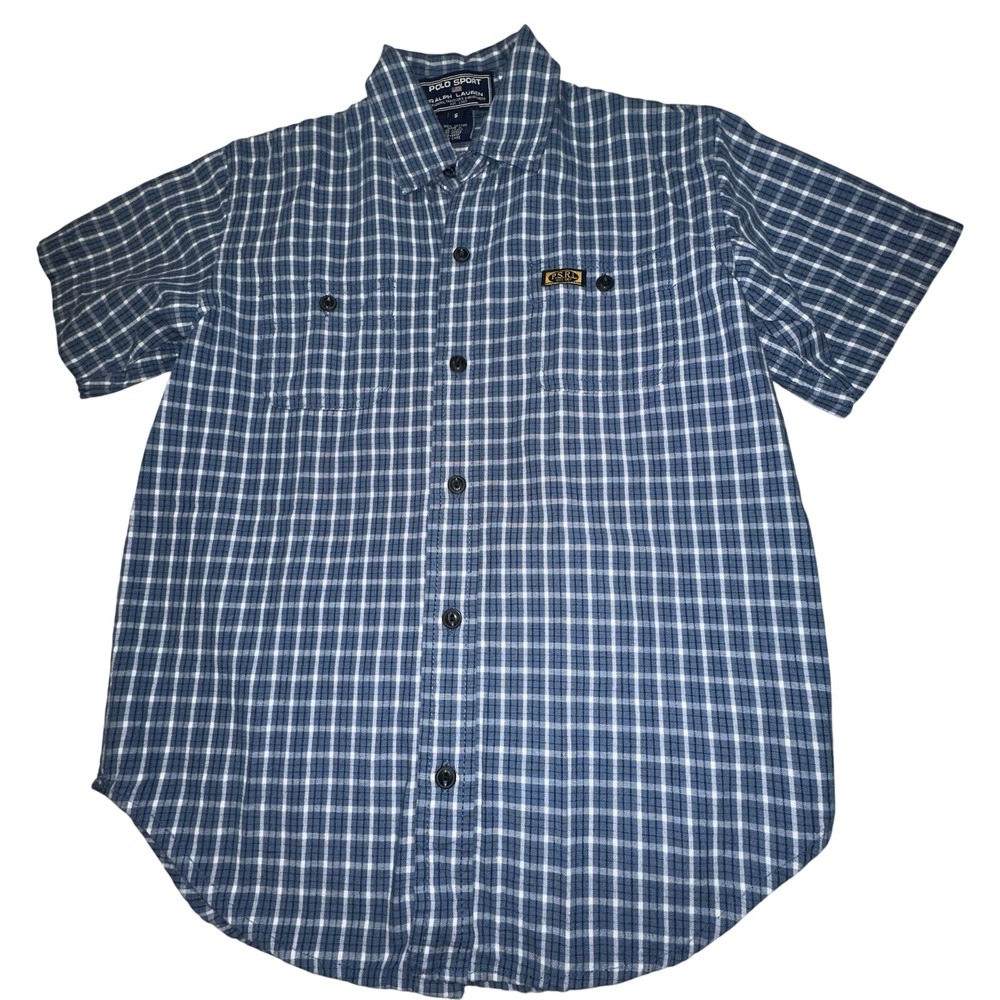Polo Sport Ralph Lauren‎ Boys Blue Plaid Short Sleeve Button Down Shirt Size 6